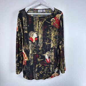 Chico's Travelers Womens Asian-Inspired Long Sleeve Boat Neck Top Size 3 Stretch